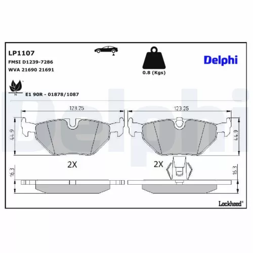 Brake Pad Set, disc brake DELPHI LP1107)