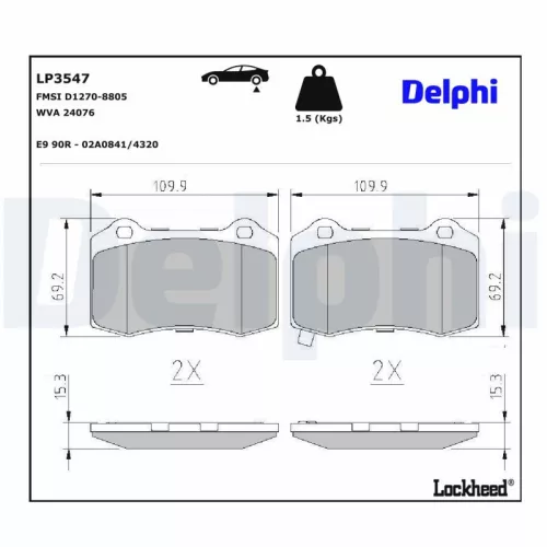 Remblokkenset, schijfrem DELPHI LP3547)