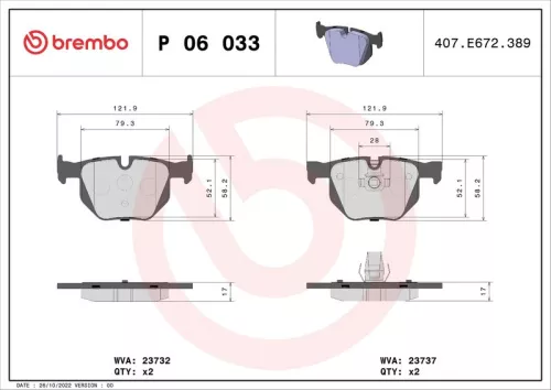 Remblokkenset, schijfrem BREMBO P 06 033)