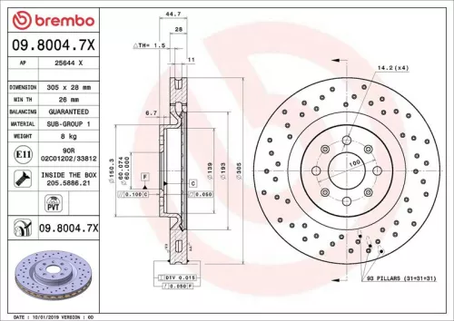 Remschijf BREMBO 09.8004.7X)