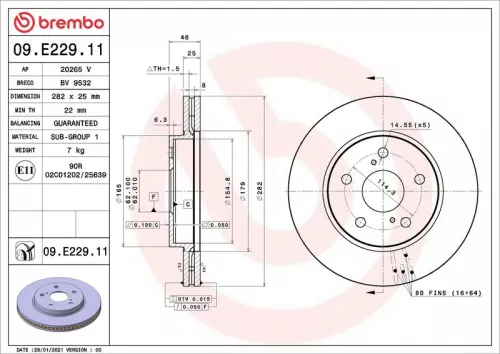 Remschijf BREMBO 09.E229.11)