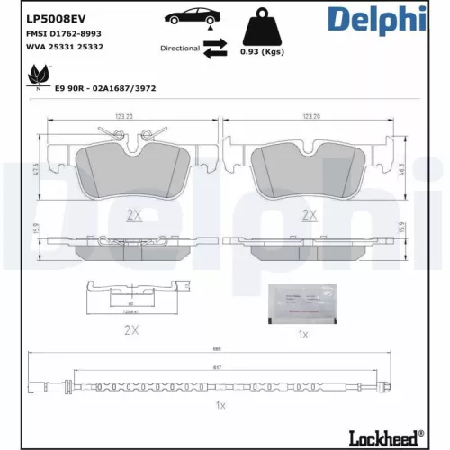 Remblokkenset, schijfrem DELPHI LP5008EV)