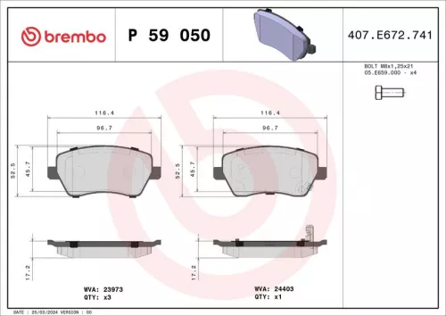 Brake Pad Set, disc brake BREMBO P 59 050)