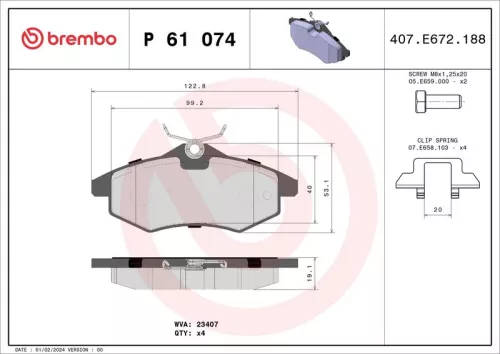 Remblokkenset, schijfrem BREMBO P 61 074)