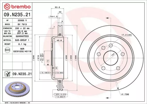 Remschijf BREMBO 09.N235.21)
