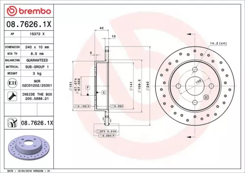 Remschijf BREMBO 08.7626.1X)
