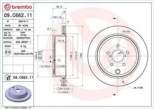 Remschijf BREMBO 09.C662.11)