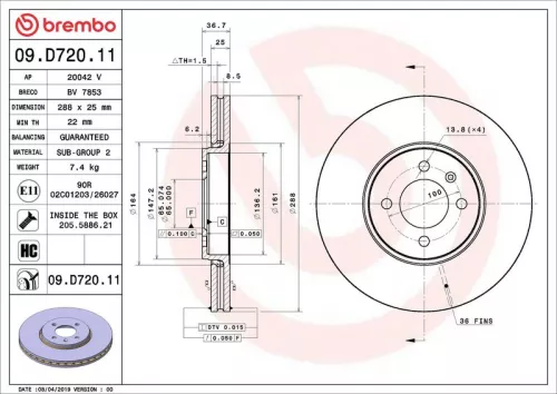 Remschijf BREMBO 09.D720.11)