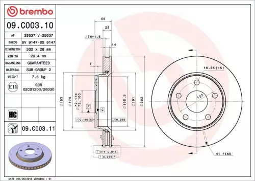Remschijf BREMBO 09.C003.11)