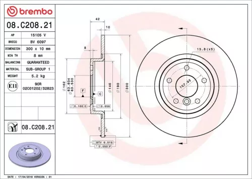 Remschijf BREMBO 08.C208.21)