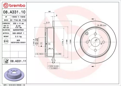 Brake Disc BREMBO 08.A331.11)
