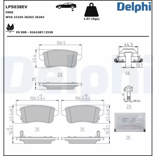 Remblokkenset, schijfrem DELPHI LP5038EV)