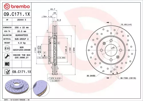 Remschijf BREMBO 09.C171.1X)