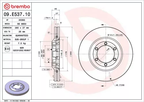 Remschijf BREMBO 09.E537.10)