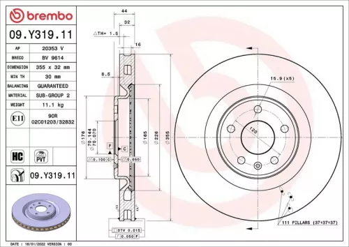 Remschijf BREMBO 09.Y319.11)