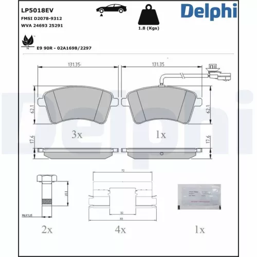 Remblokkenset, schijfrem DELPHI LP5018EV)