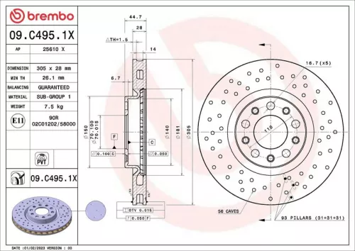 Remschijf BREMBO 09.C495.1X)