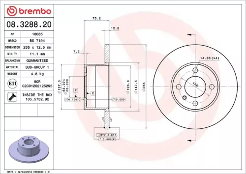 Remschijf BREMBO 08.3288.20)