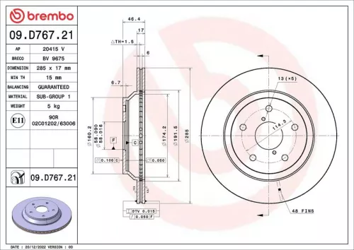 Remschijf BREMBO 09.D767.21)