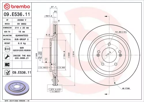 Remschijf BREMBO 09.E536.11)