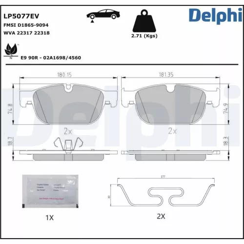 Remblokkenset, schijfrem DELPHI LP5077EV)
