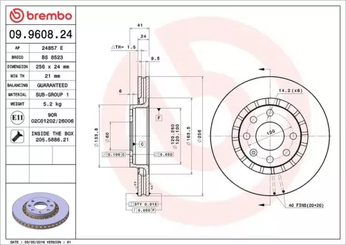 Remschijf BREMBO 09.9608.24)