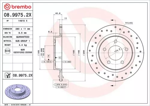 Remschijf BREMBO 08.9975.2X)