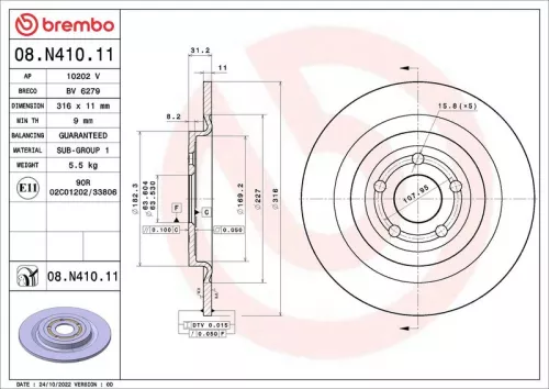Remschijf BREMBO 08.N410.11)