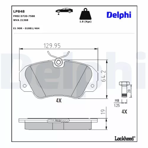 Remblokkenset, schijfrem DELPHI LP848)