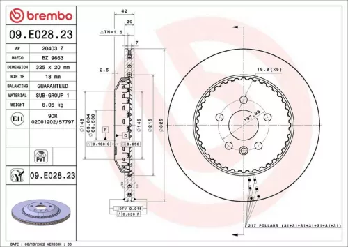 Remschijf BREMBO 09.E028.23)