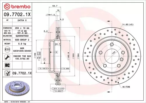 Remschijf BREMBO 09.7702.1X)