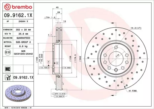 Remschijf BREMBO 09.9162.1X)