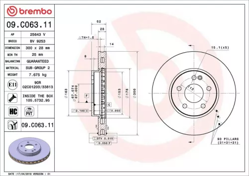 Remschijf BREMBO 09.C063.11)