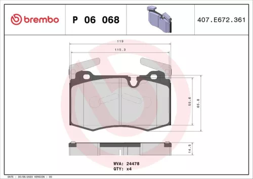 Remblokkenset, schijfrem BREMBO P 06 068)