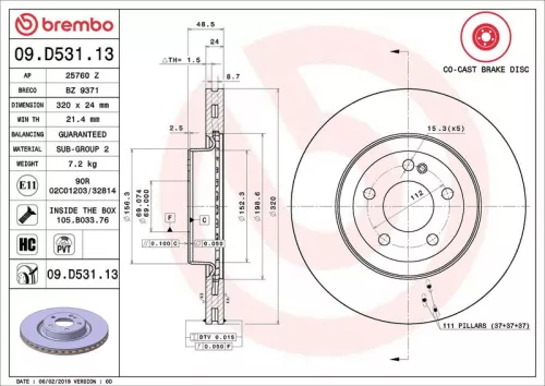 Remschijf BREMBO 09.D531.13)