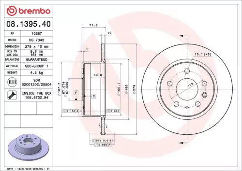 Remschijf BREMBO 08.1395.40)