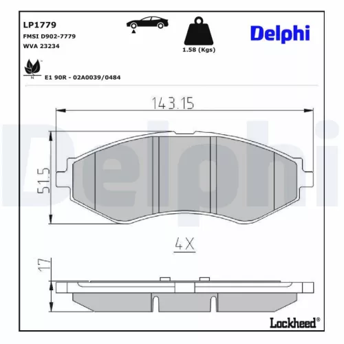 Brake Pad Set, disc brake DELPHI LP1779)