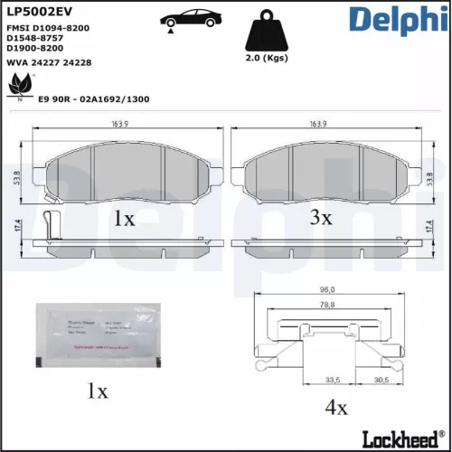 Remblokkenset, schijfrem DELPHI LP5002EV)