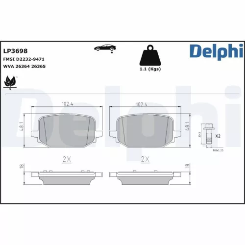 Remblokkenset, schijfrem DELPHI LP3698)