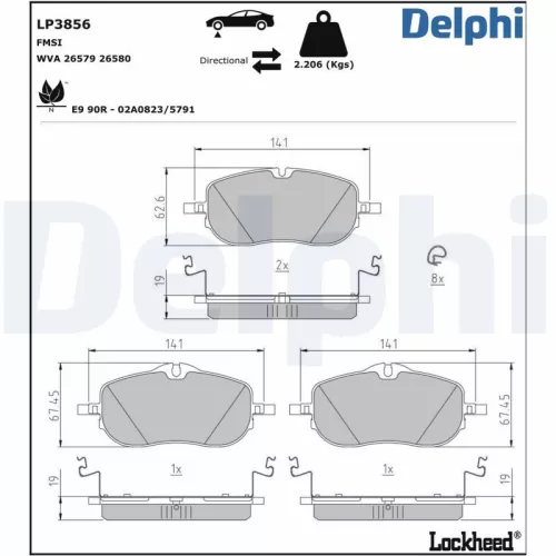 Remblokkenset, schijfrem DELPHI LP3856)