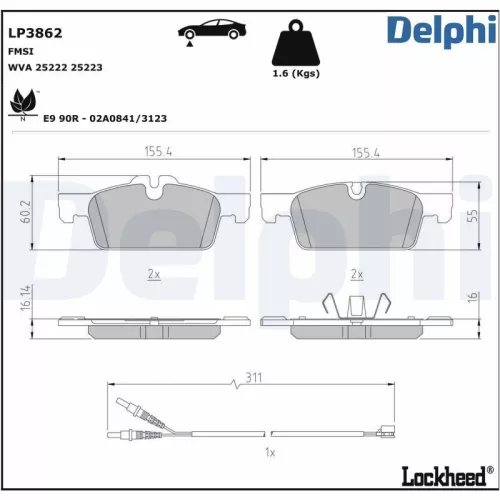 Remblokkenset, schijfrem DELPHI LP3862)