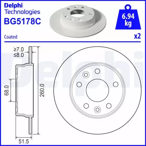 Remschijf DELPHI BG5178C)