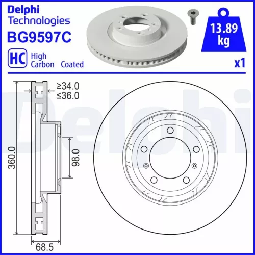 Remschijf DELPHI BG9597C)