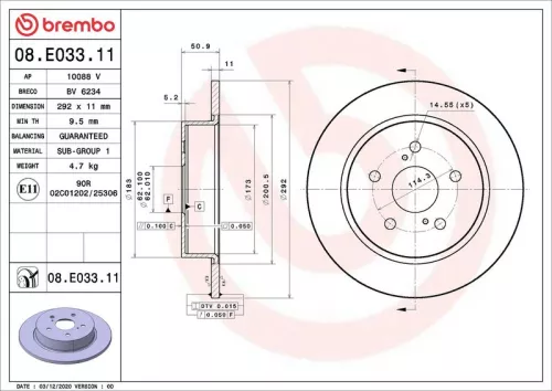Remschijf BREMBO 08.E033.11)