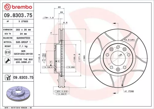 Brake Disc BREMBO 09.8303.75)