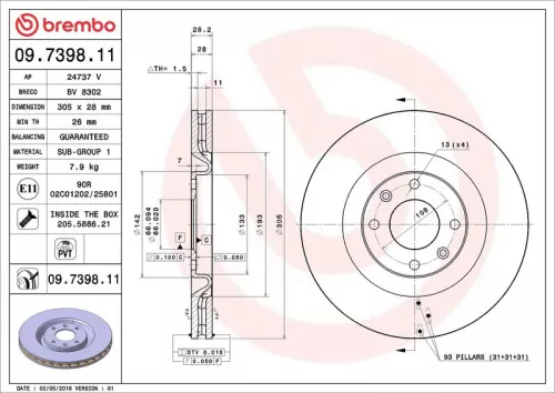 Remschijf BREMBO 09.7398.11)