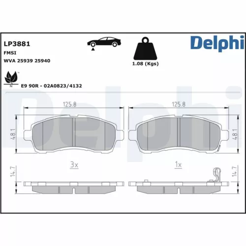 Remblokkenset, schijfrem DELPHI LP3881)