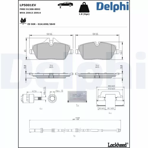 Remblokkenset, schijfrem DELPHI LP5001EV)