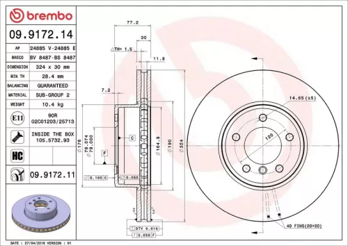 Remschijf BREMBO 09.9172.11)