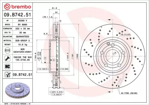 Remschijf BREMBO 09.B742.51)